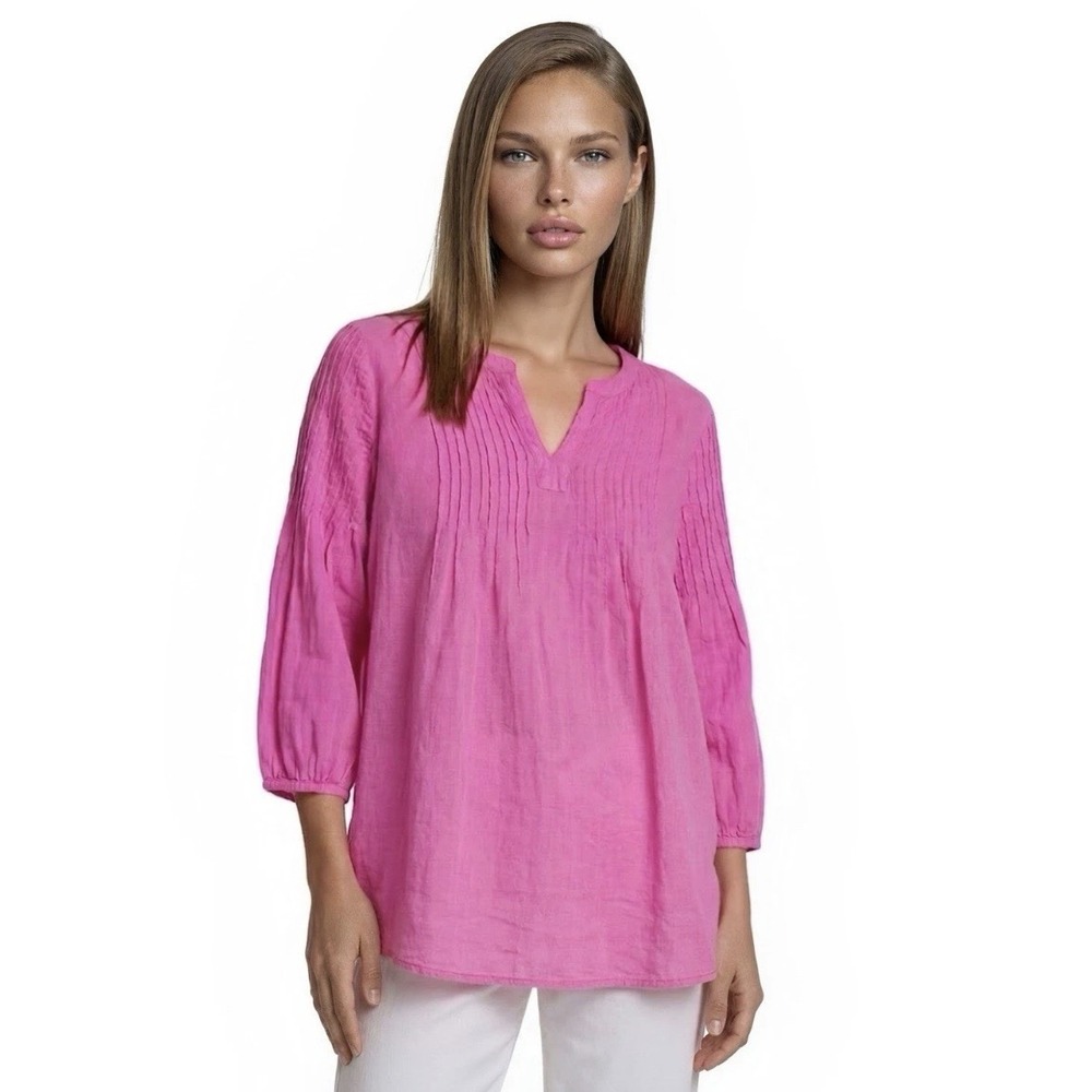 Vineyard Vines Womens 100% Linen Oversized Popover Tunic Blouse Size S Pink Boho
